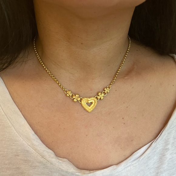 23k solid gold heart flower clover necklace - Picture 6 of 12